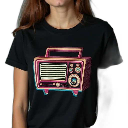 vaporwave, cartoon, cyberpunk, 3d render, woman, wearing, black, t-shirt transparent PNG cut-out