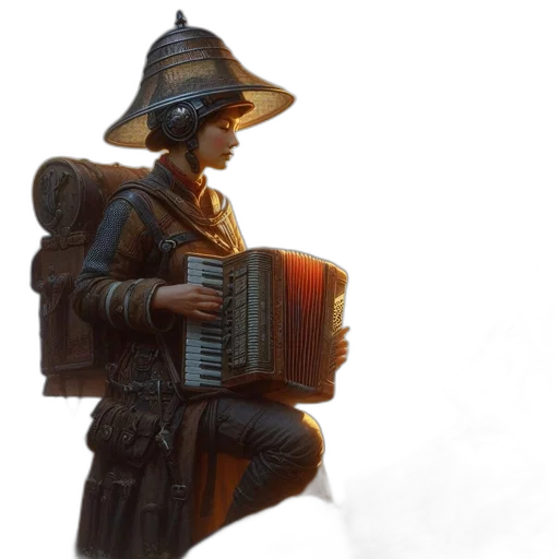 hat, staff, weapon, robot, concept art, fantasy art, 3d render, photorealistic transparent PNG cut-out