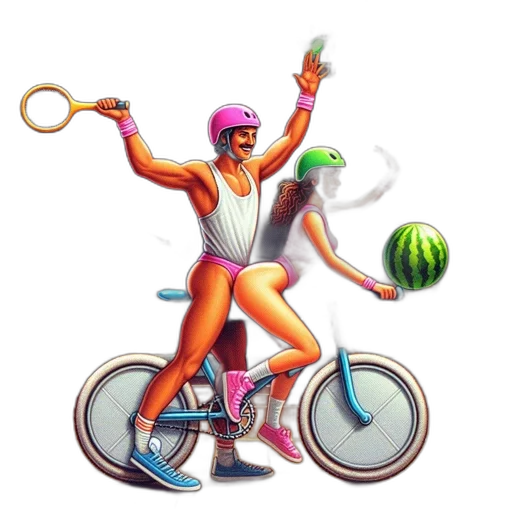 concept art, pixel art, vaporwave, fantasy art, neon, two, characters, bicycle transparent PNG cut-out