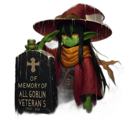 hat, concept art, pixel art, fantasy art, green-skinned, goblin, character, stands transparent PNG cut-out