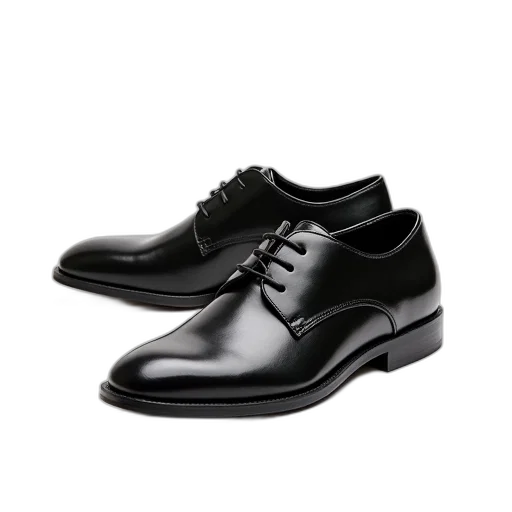 shoes, photorealistic, pair, black, leather, low, heel, lace-up transparent PNG cut-out
