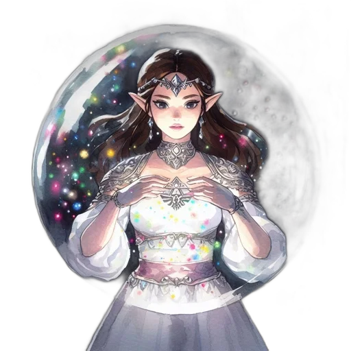 dress, jewelry, staff, crown, fantasy art, concept art, watercolor, pixel art transparent PNG cut-out