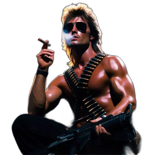 weapon, cyberpunk, vaporwave, concept art, comic book art, athletic, man, shirtless transparent PNG cut-out