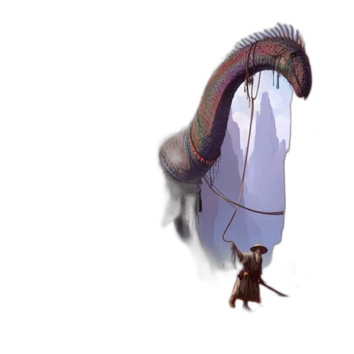 creature, dragon, animal, staff, concept art, fantasy art, 3d render, watercolor transparent PNG cut-out