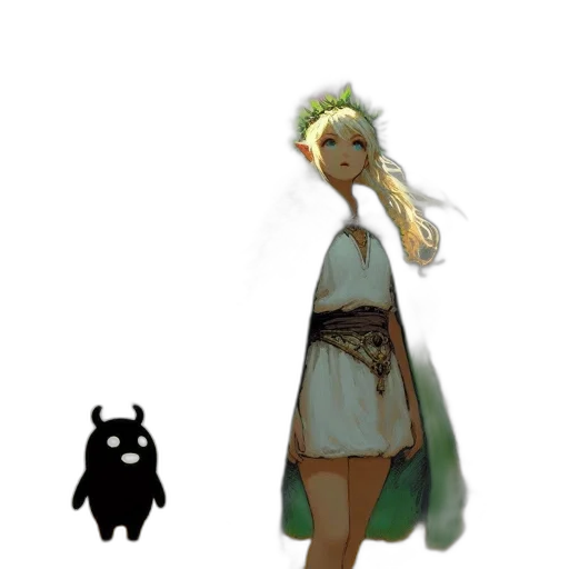 dress, staff, creature, mask, concept art, fantasy art, 3d render, pixel art transparent PNG cut-out
