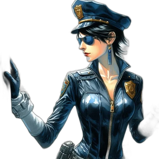 staff, jacket, hat, comic book art, concept art, fantasy art, cartoon, blue transparent PNG cut-out