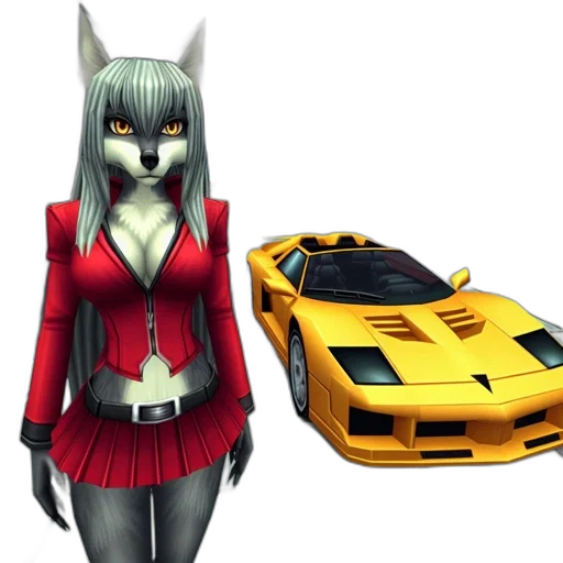 car, concept art, 3d render, anime, fantasy art, fox-featured, anthropomorphic, woman transparent PNG cut-out