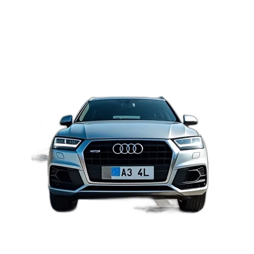 car, photorealistic, 3d render, silver, audi, suv, parked, paved transparent PNG cut-out