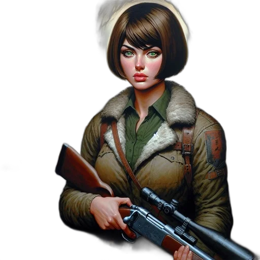 jacket, weapon, staff, face, concept art, comic book art, pixel art, photorealistic transparent PNG cut-out