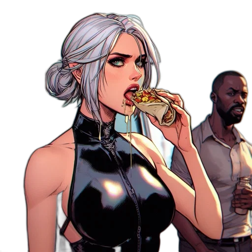 food, comic book art, concept art, cartoon, cyberpunk, neon lights, urban, scene transparent PNG cut-out