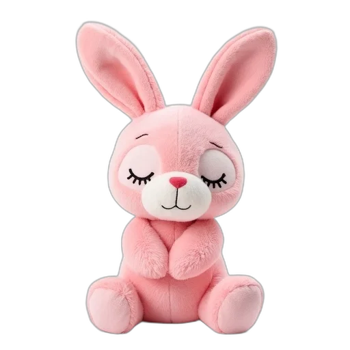 3d render, photorealistic, plush, toy, pink, rabbit, soft, texture transparent PNG cut-out