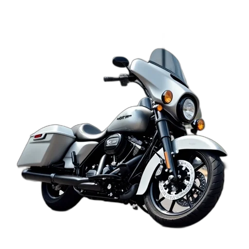photorealistic, 3d render, silver, harley, davidson, motorcycle, parked, front transparent PNG cut-out