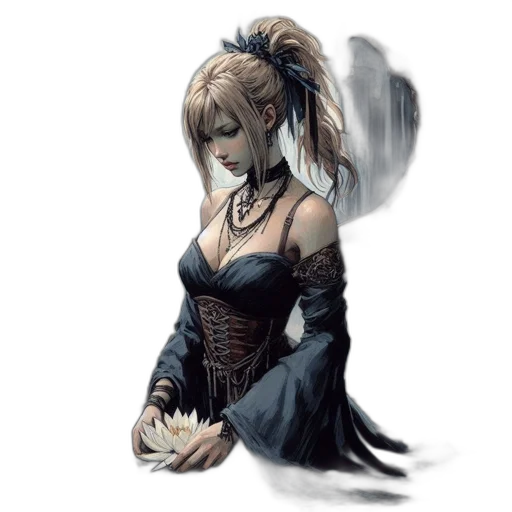 dress, mask, staff, weapon, fantasy art, concept art, anime, pixel art transparent PNG cut-out