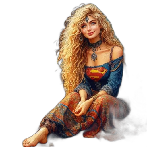 dress, fantasy art, pixel art, concept art, comic book art, woman, bohemian, look transparent PNG cut-out