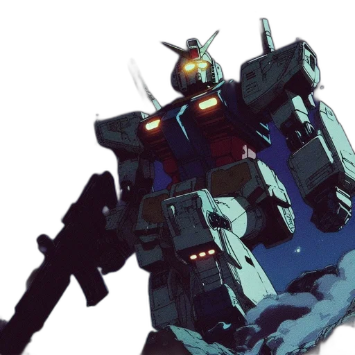 robot, weapon, concept art, watercolor, vaporwave, 3d render, outer space, blue transparent PNG cut-out