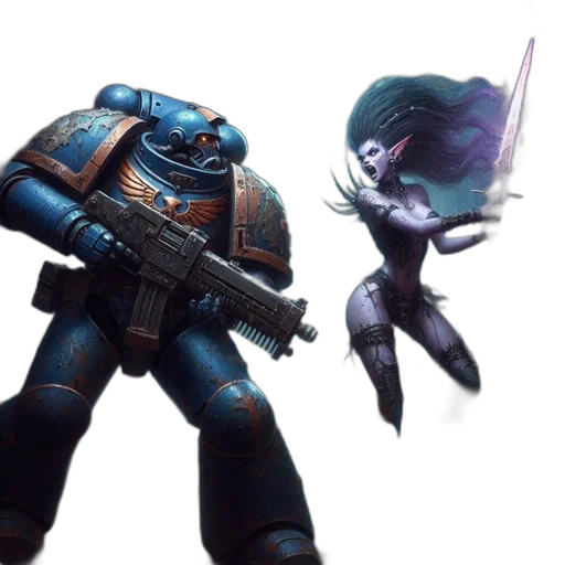 robot, weapon, concept art, fantasy art, 3d render, cyberpunk, outer space, blue transparent PNG cut-out