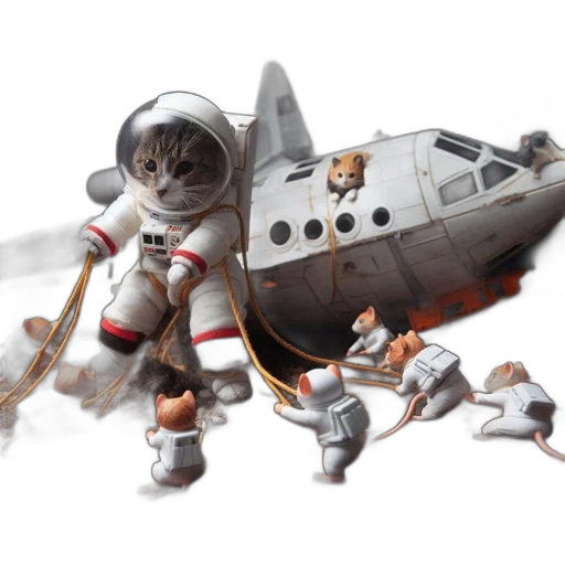 robot, concept art, 3d render, fantasy art, outer space, astronaut-suited, cat, depicted transparent PNG cut-out