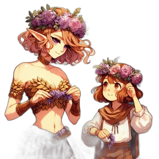 crown, flower, dress, hat, concept art, pixel art, watercolor, fantasy art transparent PNG cut-out