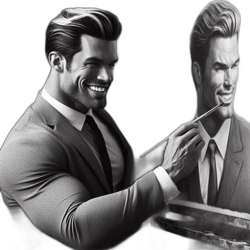 hair, photorealistic, concept art, comic book art, cartoon, man, suit, paints transparent PNG cut-out