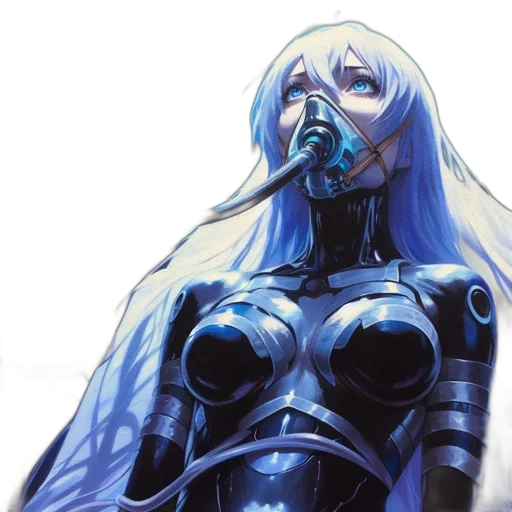 robot, mask, face, concept art, comic book art, cyberpunk, anime, blue transparent PNG cut-out