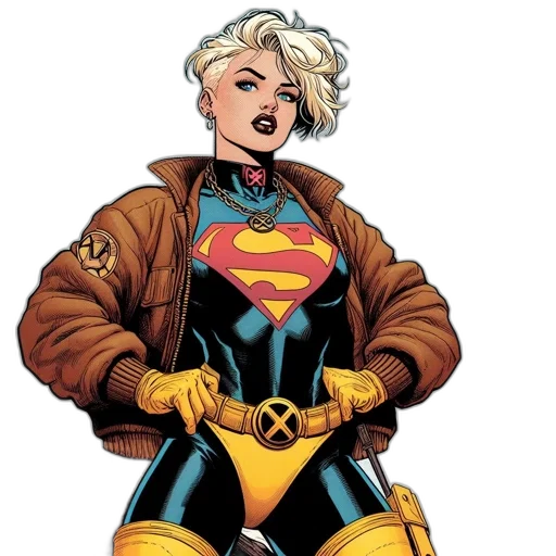 jacket, comic book art, concept art, confident, woman, superhero, costume, complete transparent PNG cut-out