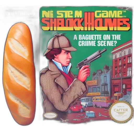 concept art, cyberpunk, comical, rendition, features, sherlock, holmes, brandishing transparent PNG cut-out