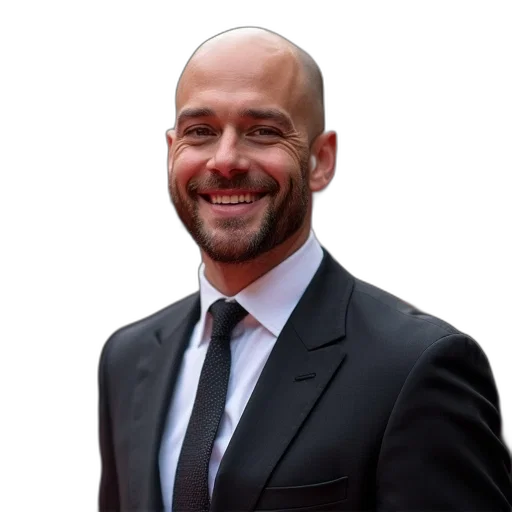 staff, jacket, face, animal, photorealistic, man, bald, head transparent PNG cut-out