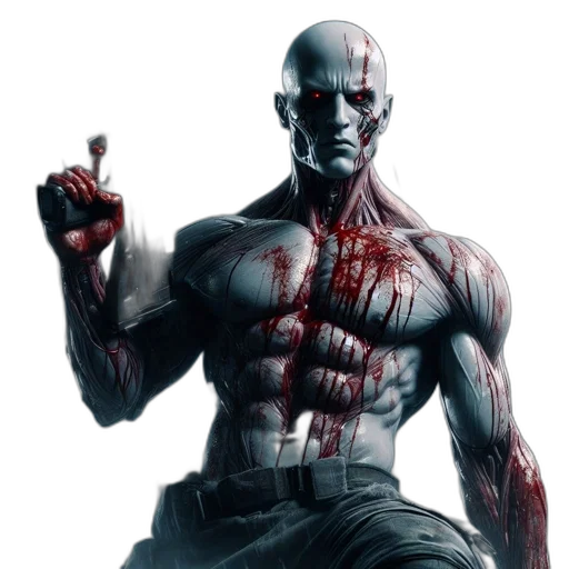 comic book art, concept art, photorealistic, fantasy art, red, imposing, bloody, warrior transparent PNG cut-out