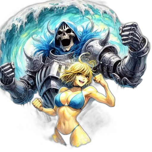 robot, comic book art, concept art, fantasy art, watercolor, underwater, outer space, beach transparent PNG cut-out