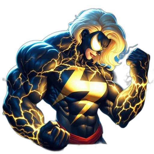 comic book art, concept art, cartoon, blonde-haired, female, superhero, black, costume transparent PNG cut-out