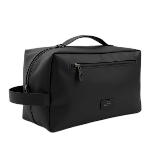 black, nylon, travel, bag, zipper, closure, logo, front transparent PNG cut-out