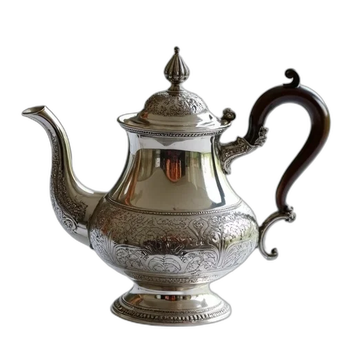 staff, 3d render, photorealistic, silver, teapot, intricate, designs, handle transparent PNG cut-out