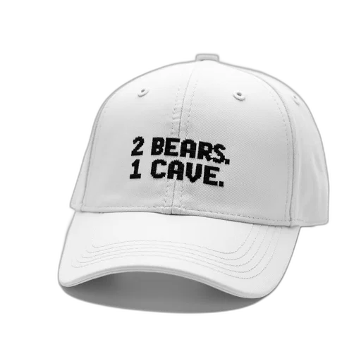 hat, 3d render, white, baseball, cap, text, bears, cave transparent PNG cut-out