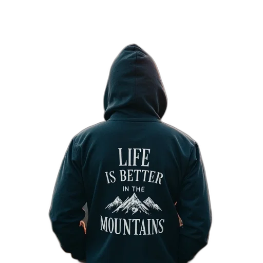 jacket, mountains, shirt, life, better, hoodie transparent PNG cut-out