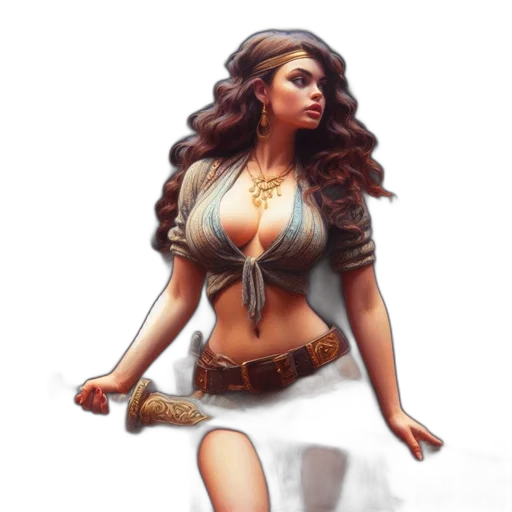 jewelry, fantasy art, concept art, comic book art, pixel art, earth tones, golden, woman transparent PNG cut-out