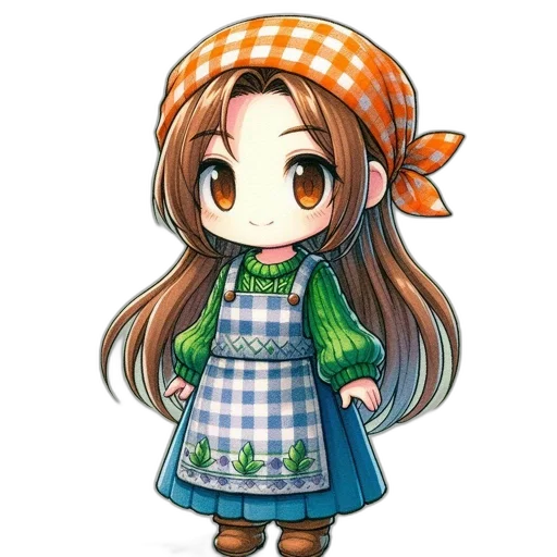 hat, dress, staff, pixel art, cartoon, anime, concept art, green transparent PNG cut-out