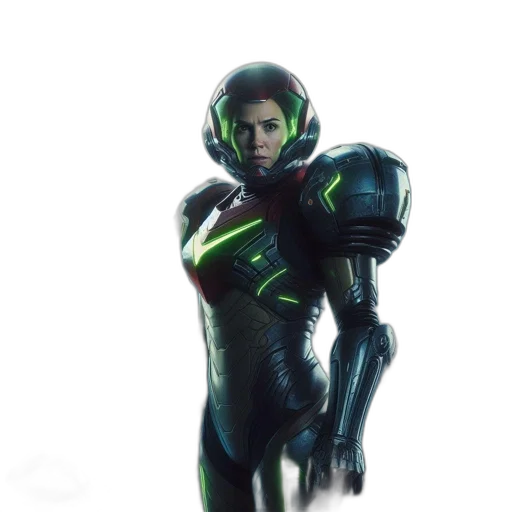 robot, concept art, 3d render, comic book art, cyberpunk, outer space, green, futuristic transparent PNG cut-out