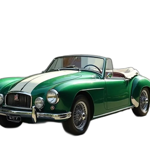 car, 3d render, photorealistic, green, classic, white, stripe, parked transparent PNG cut-out