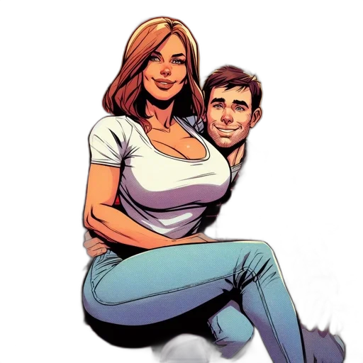 comic book art, cartoon, concept art, watercolor, autumnal, landscape, couple, sits transparent PNG cut-out