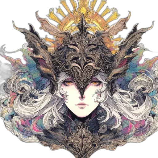 crown, mask, face, dragon, fantasy art, concept art, watercolor, anime transparent PNG cut-out