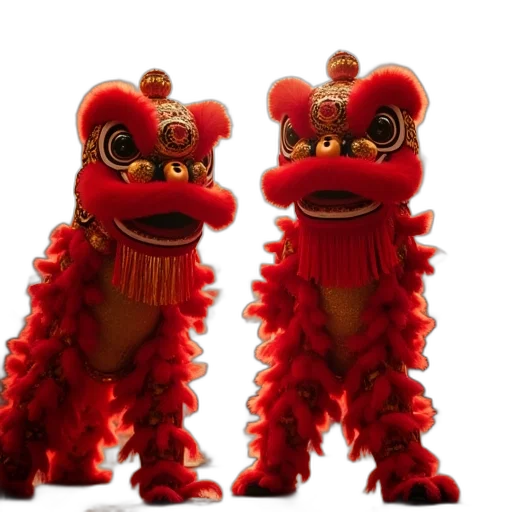 mask, dragon, 3d render, concept art, photorealistic, two, lion, dancers transparent PNG cut-out