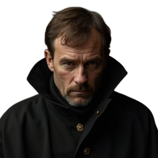 jacket, staff, face, hat transparent PNG cut-out