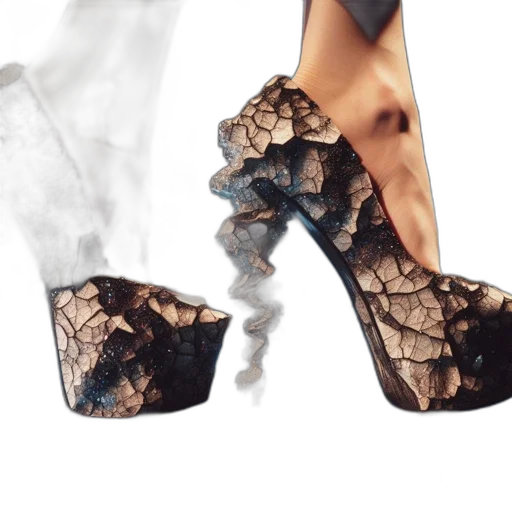 shoes, photorealistic, 3d render, concept art, fire, striking, uniquely-textured, high transparent PNG cut-out