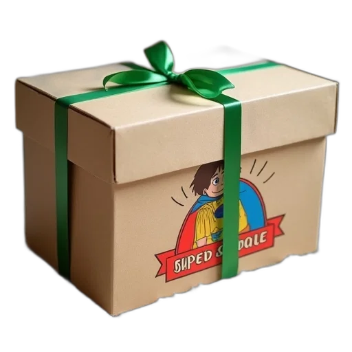 3d render, cardboard, box, colorful, illustration, child, superhero, cape transparent PNG cut-out