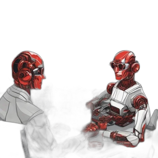 robot, mask, concept art, comic book art, fantasy art, 3d render, fire, fog transparent PNG cut-out