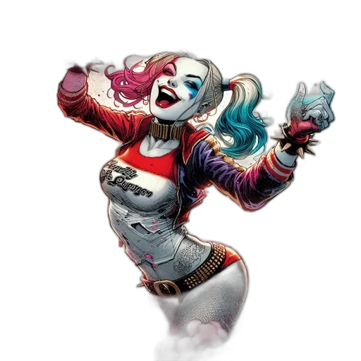 comic book art, concept art, fantasy art, image, harley, quinn, shown, dynamic transparent PNG cut-out