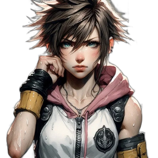 face, jacket, weapon, concept art, fantasy art, cyberpunk, photorealistic, dark transparent PNG cut-out