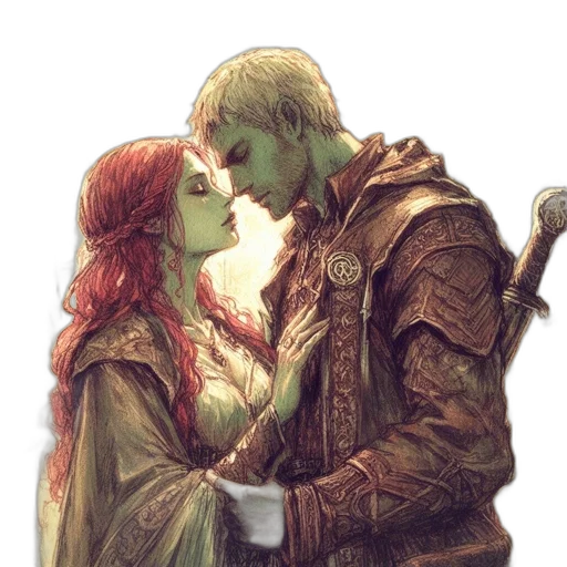 fantasy art, comic book art, watercolor, concept art, fire, green, intimate, scenario transparent PNG cut-out