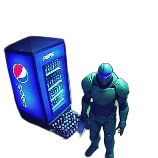 robot, bottle, food, weapon, vaporwave, cyberpunk, concept art, 3d render transparent PNG cut-out