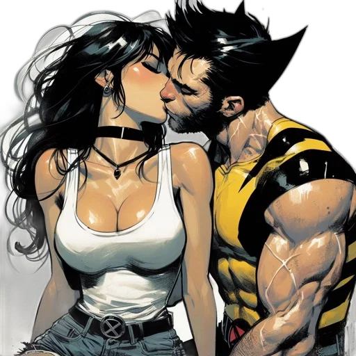 comic book art, concept art, two, individuals, share, close, moment, one transparent PNG cut-out